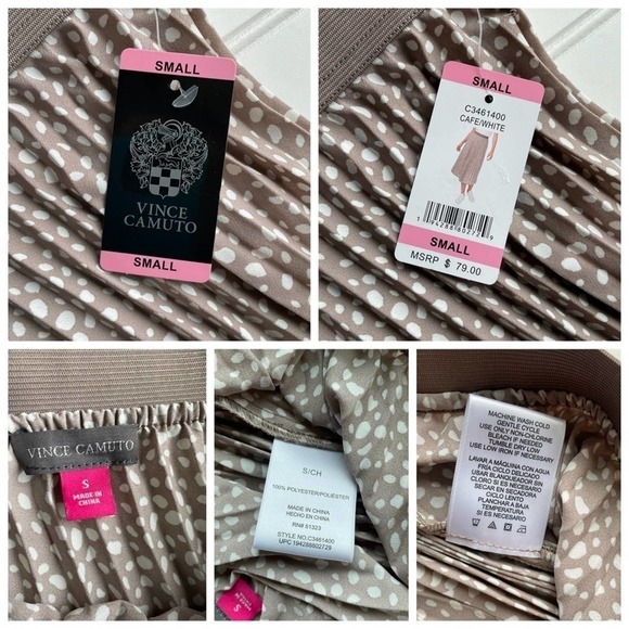 Vince Camuto Pleated Midi Skirt Tan Brown Cafe White Small XXL Floral Workwear - Picture 7 of 10